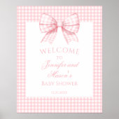 Preppy Lichte Roze Gingham Bow Baby Meisje Douche Poster (Voorkant)