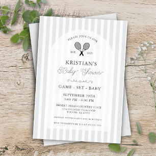 Preppy Lichtgrijs Tennis Country Club Baby shower Kaart