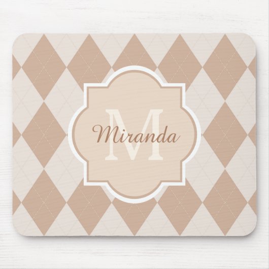 Preppy Light Brown Argyle Girly Monogram en naam Muismat (Voorkant)