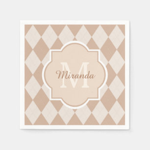 Preppy Light Brown Argyle Girly Monogram en naam Servet