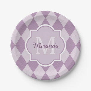Preppy Light Paarse Argyle Girly Monogram en Naam Papieren Bordje