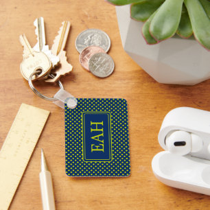 Preppy limoengroene polka stip op marineblauw mono sleutelhanger