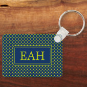 Preppy limoengroene polka stip op marineblauw mono sleutelhanger (Voorkant)