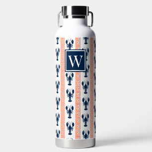 Preppy Lobster - Griekse Sleutel Koraal & Marinebl Waterfles
