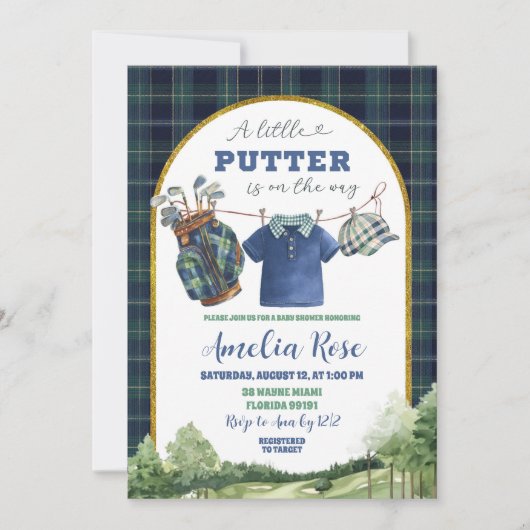 Preppy Luxury Golf Baby Shower Invitation (Devant)