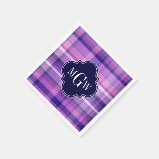 Preppy Madras Monogram van violetkleurige het Roze Servetten (Hoek)