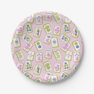 Preppy Mahjong Tiles on Pastel Pink Papieren Bordje