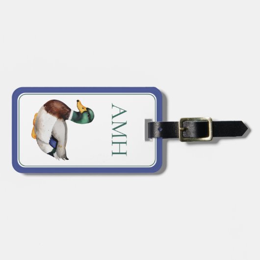 Preppy Mallard Duck-monogram Bagagelabel (Voorkant horizontaal)
