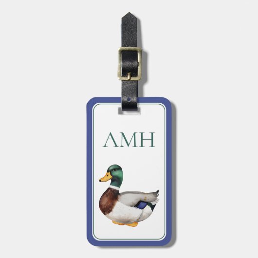 Preppy Mallard Duck-monogram Bagagelabel (Voorkant verticaal)