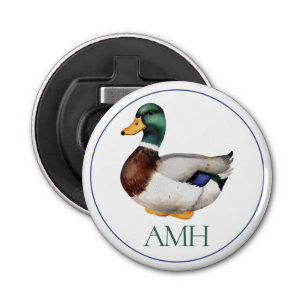 Preppy Mallard Duck-monogram Button Flesopener