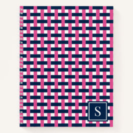 Preppy Mandenvlecht - Navy & Roze Monogram Notitieboek