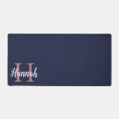 Preppy marineblauw roze Initiaal monogram naam Bureaumat (Voorkant)