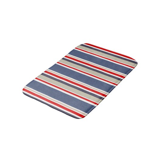 Preppy Maritieme Streep Rood Wit Blauw Grijs Beige Badmat (Gekanteld)