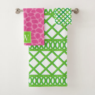 Preppy Maximalistische Lattice Limegroene Roze Mon Bad Handdoek