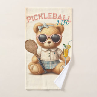 Preppy Meisje Teddy Beer Champagne Pickleball Hand Handdoek