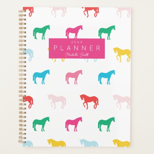 Preppy Modern Rainbow Horse Pattern, gepersonalise Planner (Voorkant)
