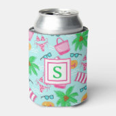 Preppy Monogram Beach Bikini Handdoek Palm Tree Ha Blikjeskoeler (Blikje Voorkant)