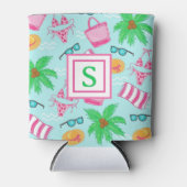 Preppy Monogram Beach Bikini Handdoek Palm Tree Ha Blikjeskoeler (Voorkant)