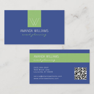 Preppy Monogram Blauw Wit Groen Professioneel Visitekaartje