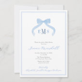 Preppy Monogram Blue Bow Boy Baby shower Party Kaart (Voorkant)