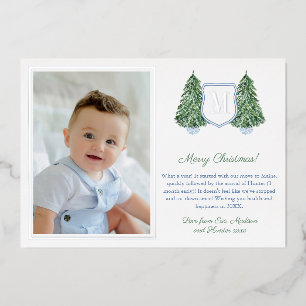 Preppy Monogram Blue Prettige feestdagen Silver