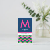 Preppy Monogram Chevron Visitekaartje - Roze/marin (Staand voorkant)