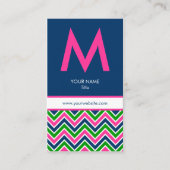 Preppy Monogram Chevron Visitekaartje - Roze/marin (Voorkant)