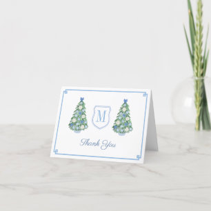 Preppy Monogram Chinoiserie Christmas Baby shower Bedankkaart
