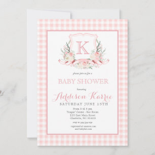 Preppy Monogram Crest Baby shower Uitnodiging