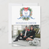 Preppy Monogram Crest Carte photo de vacances (Devant)