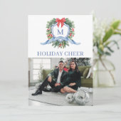 Preppy Monogram Crest Carte photo de vacances (Debout devant)