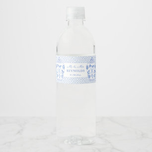 Preppy Monogram Ginger Jar Engagement Party Waterfles Etiket
