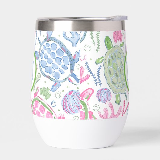 Preppy Monogram Rose Blue Sea Turtles (Gauche)