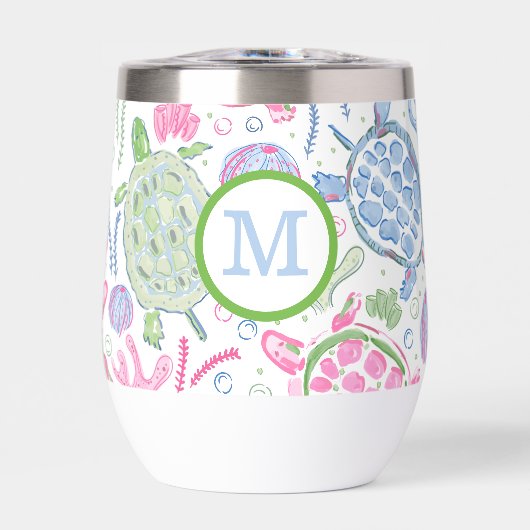 Preppy Monogram Rose Blue Sea Turtles (Avant)
