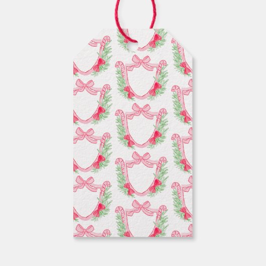 Preppy Monogram Waterverf Kerstkrans Holly Cadeaulabel (Achterkant)