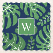 Preppy Monogrammed Monstera Palm Leaf Kartonnen Onderzetters (Voorkant)