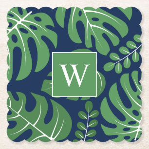 Preppy Monogrammed Monstera Palm Leaf Kartonnen Onderzetters