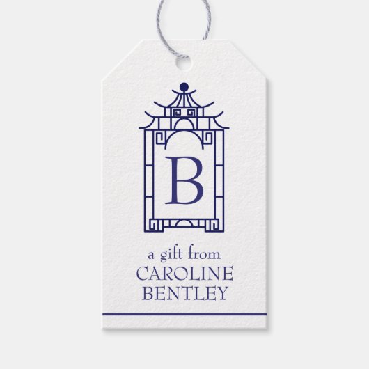 Preppy Monogrammed Pagoda Gift Labels Cadeaulabel (Voorkant)