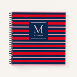 Preppy Monogrammed Striped Spiral Notitieboek