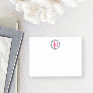 Preppy Nautical Navy & Pink Rope Monogram Post-it® Notes
