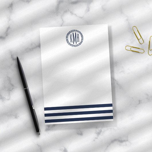 Preppy Nautical Navy Stripe & Monogram Post-it® Notes