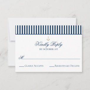 Preppy Nautical Navy Wedding RSVP Kaart