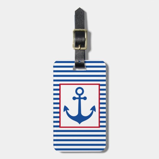 Preppy Nautical Stripes and Anchor Personalized Bagagelabel (Voorkant verticaal)