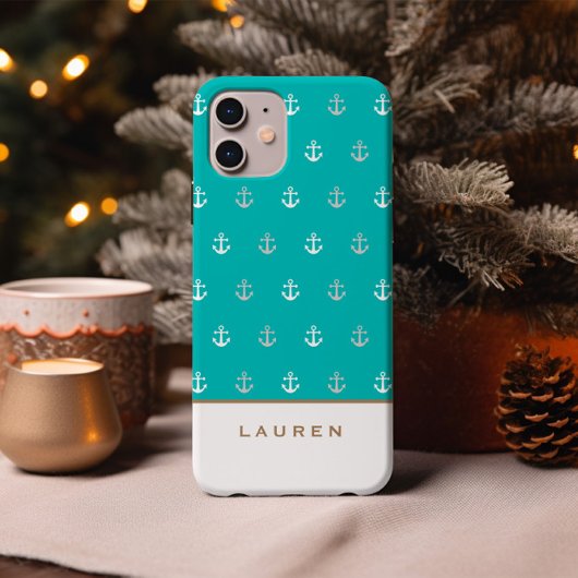 Preppy nautisch blauw en wit monogram Case-Mate iPhone case