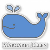 Preppy nautische blauwe walvis gepersonaliseerd sticker (Voorkant)