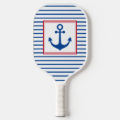 Preppy nautische strepen en anker gepersonaliseerd pickleball paddle (Voorkant)