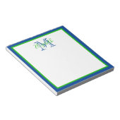 Preppy Navy Blue en Green Monogram Notitieblok (Schuin)