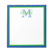Preppy Navy Blue en Green Monogram Notitieblok (Voorkant)