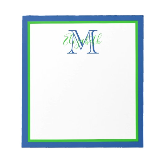 Preppy Navy Blue en Green Monogram Notitieblok (Voorkant)