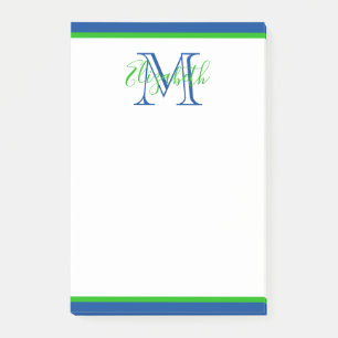 Preppy Navy Blue en Green Monogram Post-it® Notes